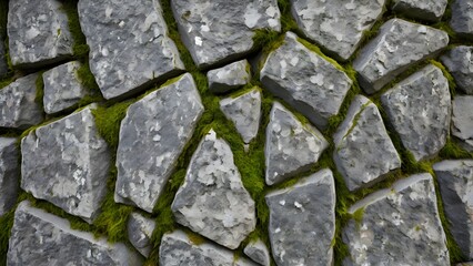 Authentic Weathered Grey Stone Wall Texture with Moss Details for Urban Design