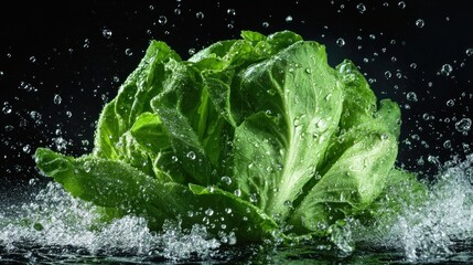 Fresh Green Lettuce with Water Droplets