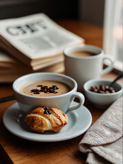 Enjoying breakfast, coffee, and warm bread.