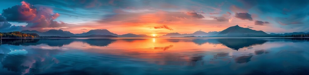 Fototapeta premium Calm Mountain Lake Sunset Reflection