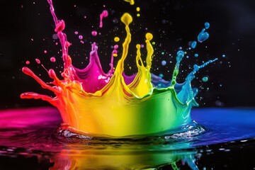 Multi-colored splashes of water fly in different directions, art.Ai Generation