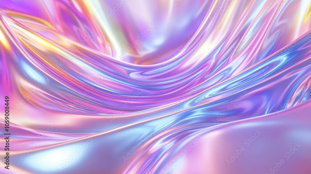 Poster psychedelic abstract background featuring holographic neon colors flowing in pastel waves, creating 