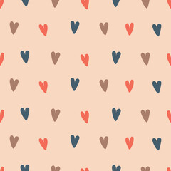 Seamless pattern with hand-drawn pastel hearts, a symbol of love, perfect for textiles, wrapping paper, and Valentine's Day decorations.