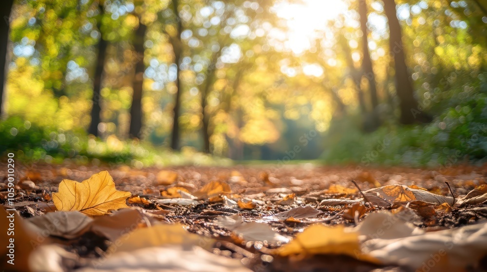 Aufkleber reflective walk through a serene forest, dappled light filtering through leaves, creating a gentle b