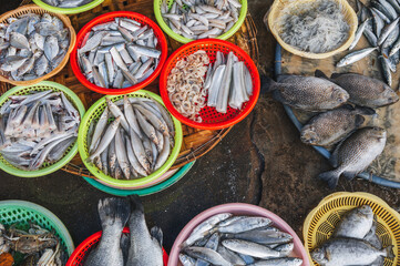 A variety of Fresh fish at the local Asian market in Nha Trang, Vietnam.