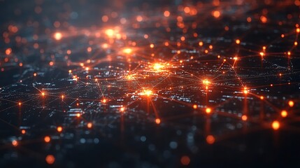 Fototapeta premium Abstract digital network with glowing nodes and lines.