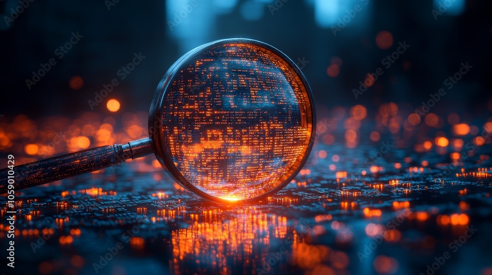 Poster it security risk assessment concept with an abstract technology environment depicted by a magnifying