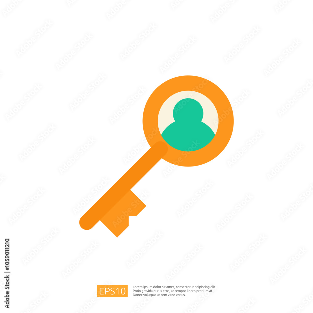 Poster the image features a stylized key with a circular head showing a person silhouette, symbolizing acce