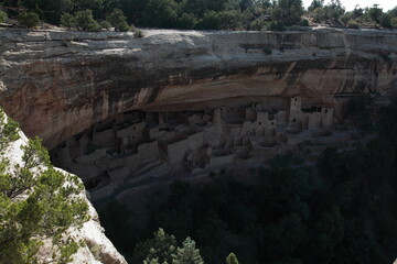 View of Ancient Pueblo Cliff Dwelling Cliff Palace in Mesa Verde National Park of Colorado, USA