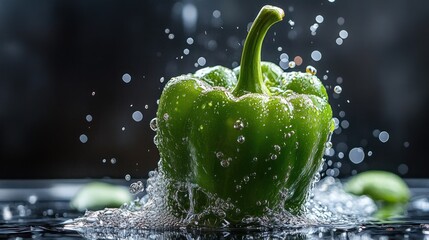 Green Bell Pepper Splashing into Water