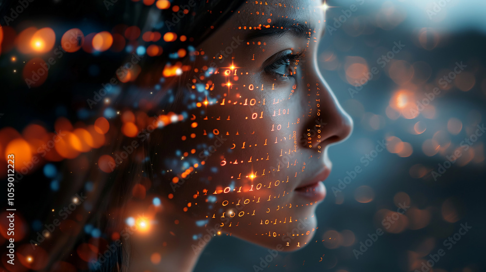 Poster human images and data communication with ai deep learning, machine learning,human brain.