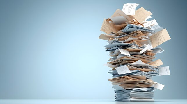 Overwhelming stack of disorganized paperwork