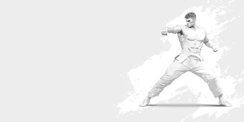 Fototapeta premium Martial artist in action, showcasing strength and focus against a white isolated background.