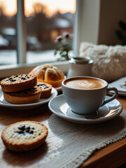 Breakfast delight: coffee and fresh bread. 