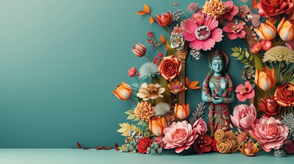 White Cat Sitting Amongst Flowers Celebrating Onam