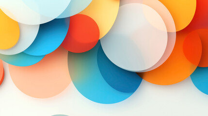 Obraz premium Abstract background with overlapping translucent circles in vibrant colors including blue, orange, red, and yellow, creating a layered and textured three-dimensional appearance.