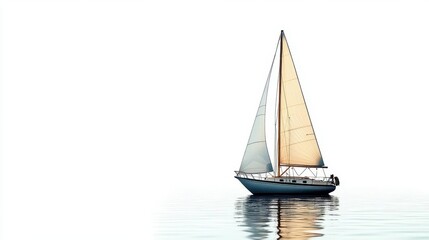 sailboat gliding effortlessly against a pure white background, capturing the essence of nautical leisure and freedom on the open water, evoking a sense of tranquility