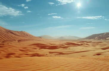 Naklejka premium Orange Sand Dunes Under a Clear Blue Sky in the Sahara Desert