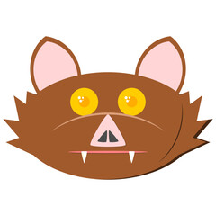 Halloween bat. the head of a brown bat with yellow eyes and long fangs. vampire. scary creature. scary animal. mystical. vector illustration. Dracula. Halloween characters.