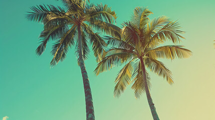 Obraz premium Tropical Palm Trees with Vintage Retro Tones: Beach Vibe Background
