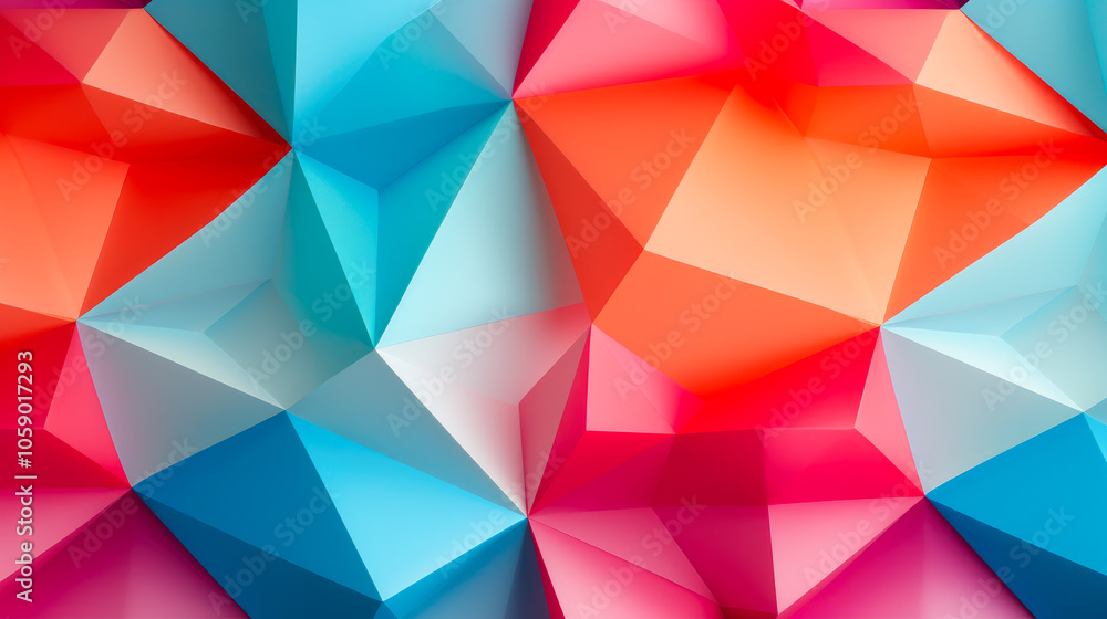 Poster this image displays vivid multicolored geometric shapes, sharply contrasting to form a bold abstract