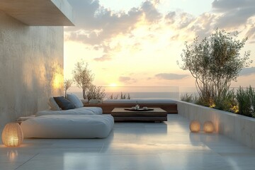 Modern Terrace Design with Sea View and Sunset