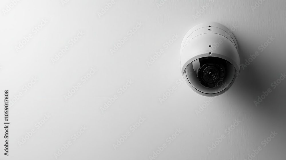 Poster security camera mounted on a plain white background, emphasizing surveillance and protection, with s