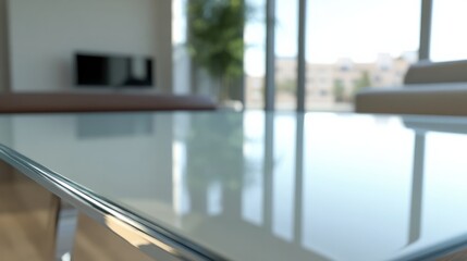 empty corner of white table with blured background