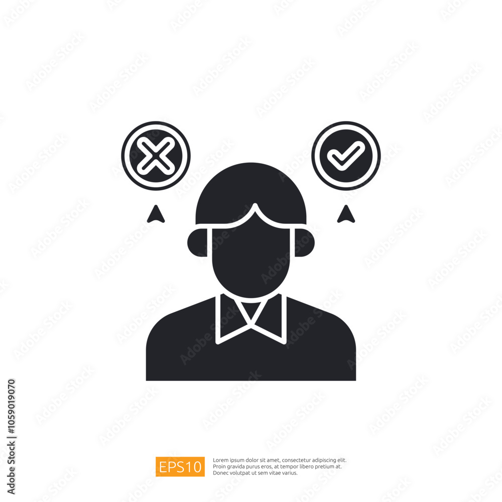 Poster a simple graphic representing a person with two thought bubbles indicating choices, one positive and