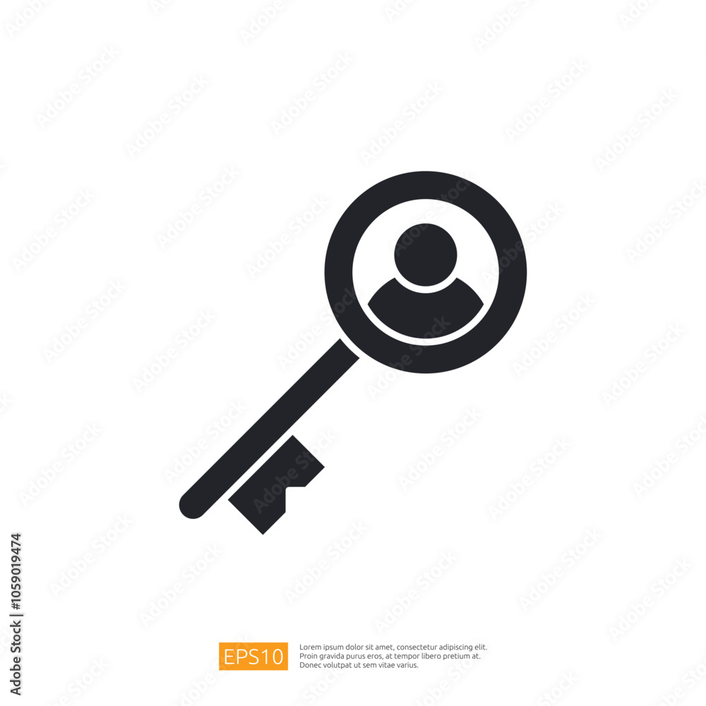 Poster the image features a stylized key with a circular head that contains a silhouette of a person, symbo