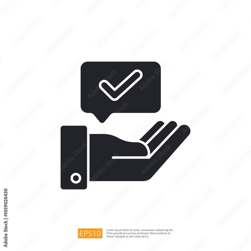 Poster the image depicts a hand holding a speech bubble with a checkmark, symbolizing approval or confirmat