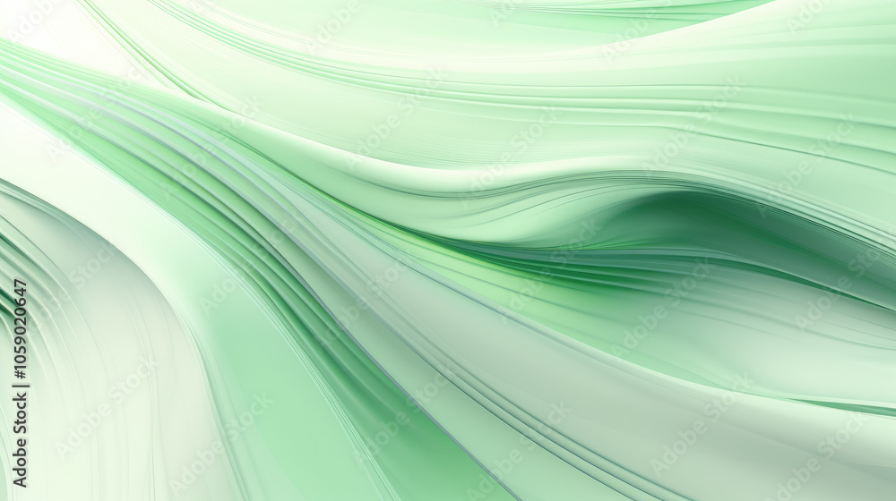 Poster abstract image featuring fluid, wavy green patterns with smooth transitions and gradients, evoking a
