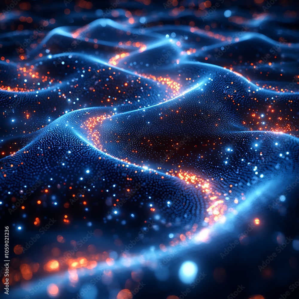 Aufkleber abstract blue and orange glowing wave pattern with bokeh effect.