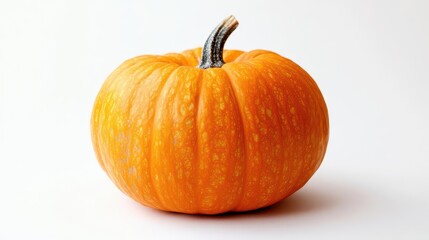 Obraz premium single mini pumpkin with a rich orange hue isolated on a soft white background, showcasing its intricate texture and defining features for a seasonal touch