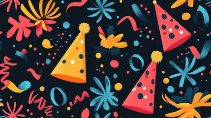 Fototapeta premium Colorful Party Hats and Festive Decorations Background