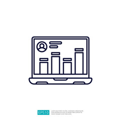 A laptop displaying a user profile and bar graph data, illustrating analytics or performance metrics.