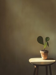 Serene Minimalist Elegance - Sunlit Cactus on Small Table