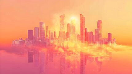 Fototapeta premium Hazy Cityscape with Distorted Skyline and Heat Waves Symbolizing Global Warming Effects