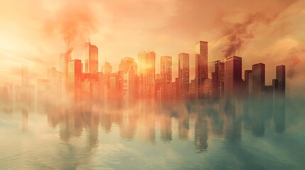 Fototapeta premium Distorted Cityscape Symbolizing Rising Temperatures and Urban Heat Islands