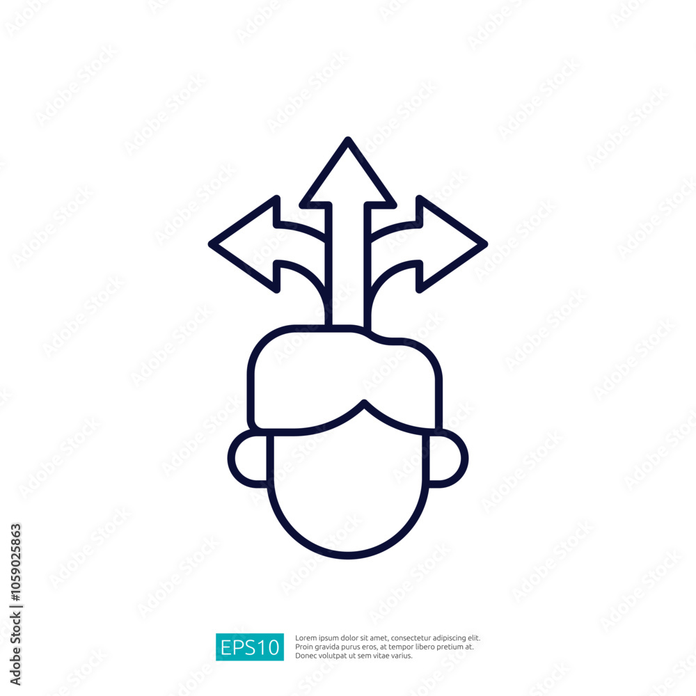 Poster the image depicts a simple outline of a person's head with multiple arrows pointing in different dir