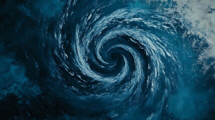 A swirling vortex of dark blue water, with white foam and a black center