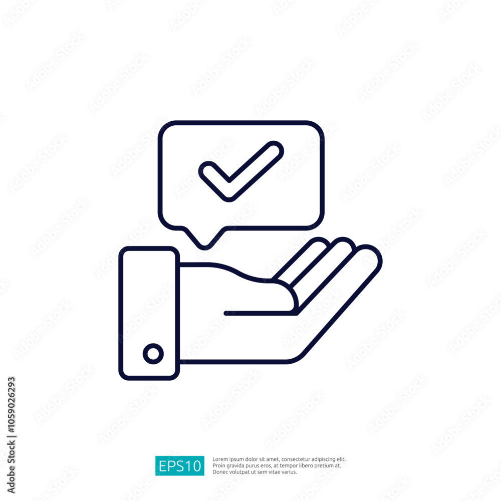 Poster the image depicts a hand holding a speech bubble with a check mark, symbolizing approval or confirma