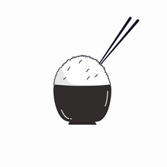 illustration of a bowl full of rice with chopsticks