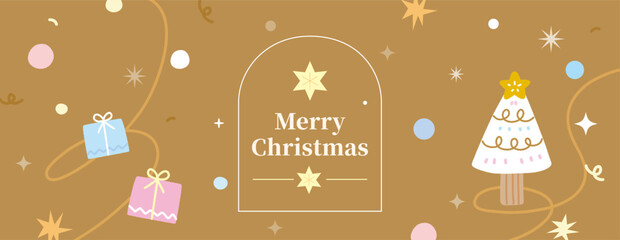 Warm Cute Golden shiny colorful Merry Christmas advertising Greeting Card Packaging Background.