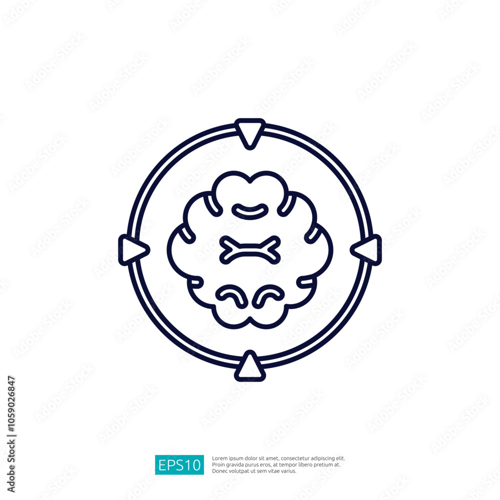 Poster a minimalist illustration of a brain within a circular design, symbolizing mental processes or cogni