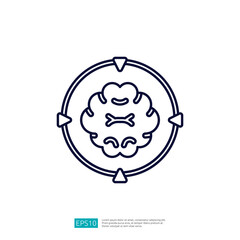 A minimalist illustration of a brain within a circular design, symbolizing mental processes or cognitive functions.
