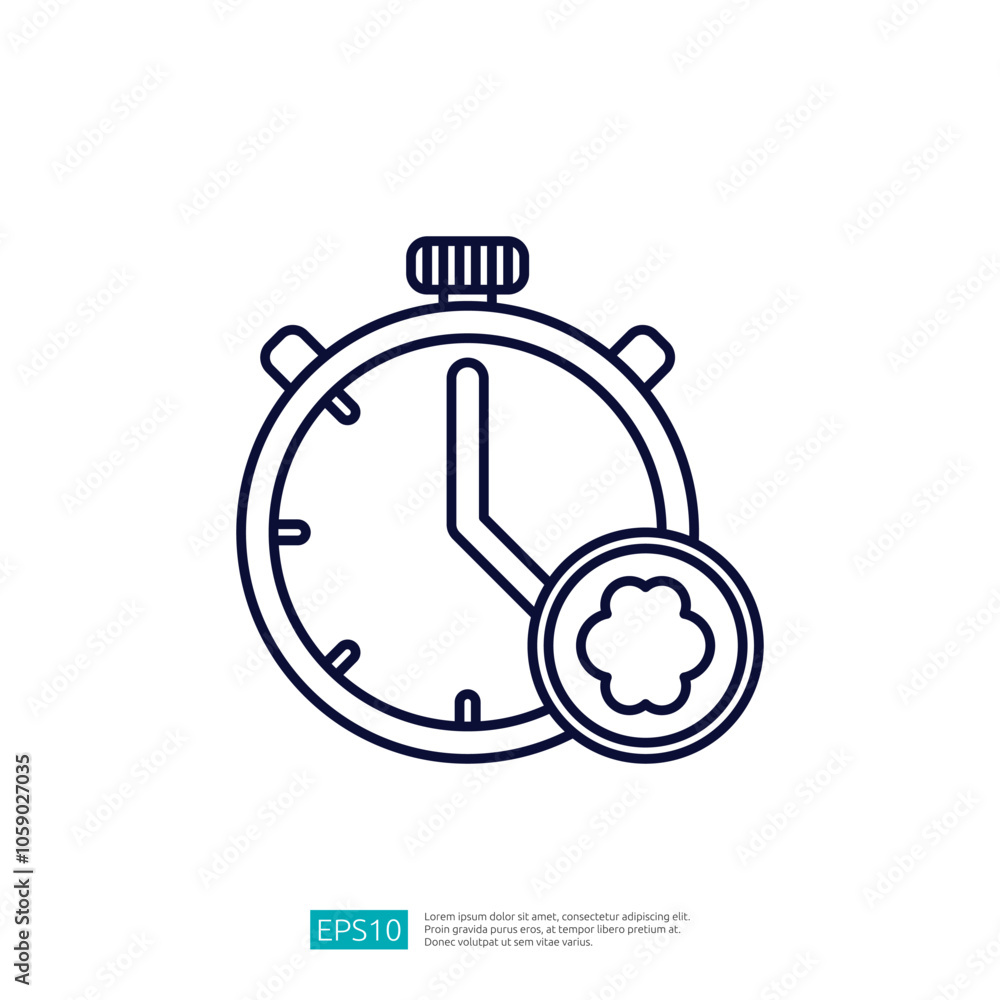 Poster the image features a simple outline of a stopwatch with a clock face and a flower icon, symbolizing 