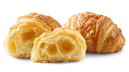 Freshly baked butter croissants showcasing golden flaky texture