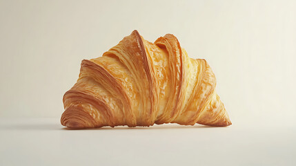 Delicious butter croissant with golden layers on minimalist background