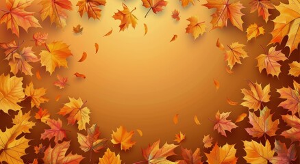 Obraz premium Autumn Leaves Falling on a Tan Background